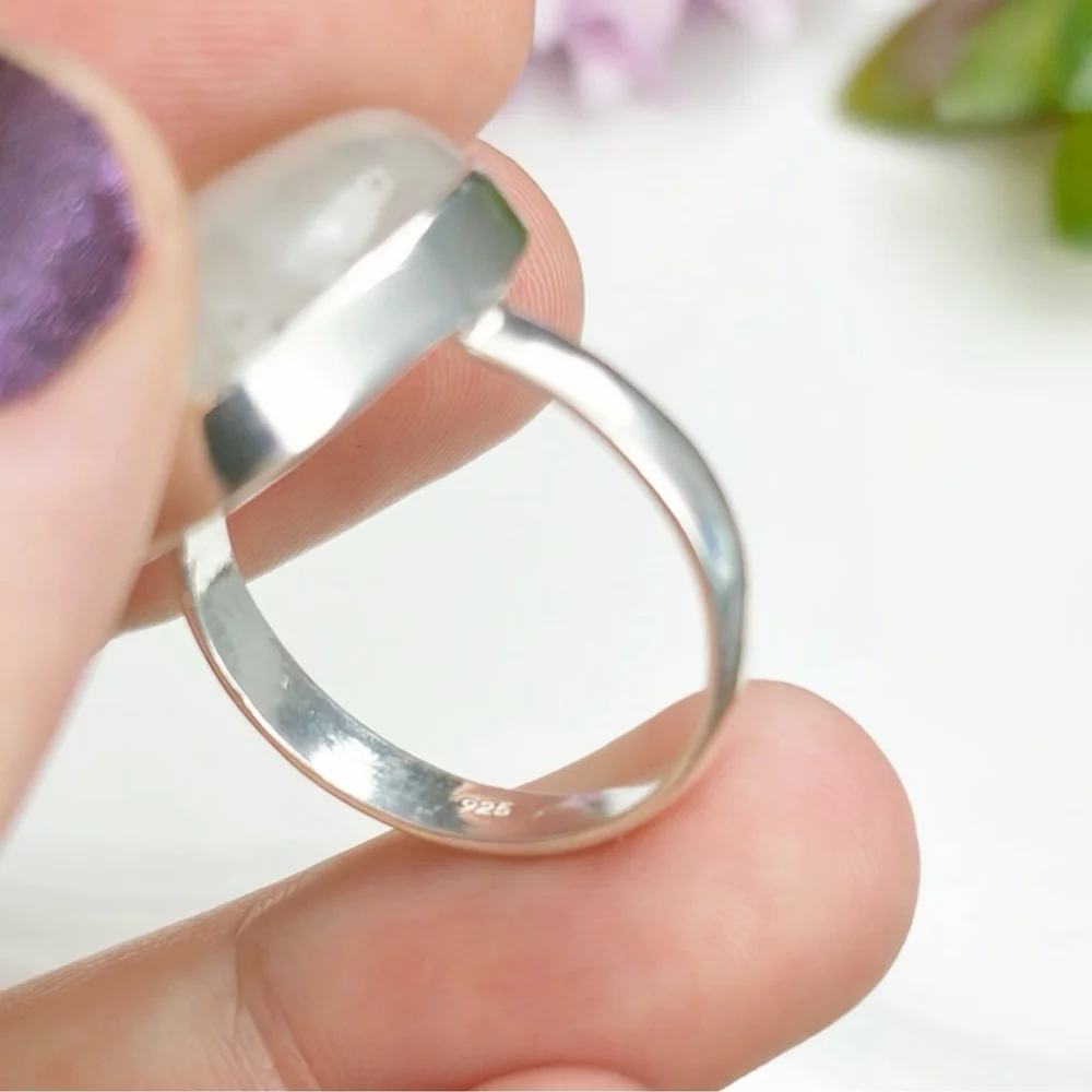 Rainbow Moonstone Gemstone Ring Size 8 1/2 8.5 Pure Sterling Silver 925 Boho New